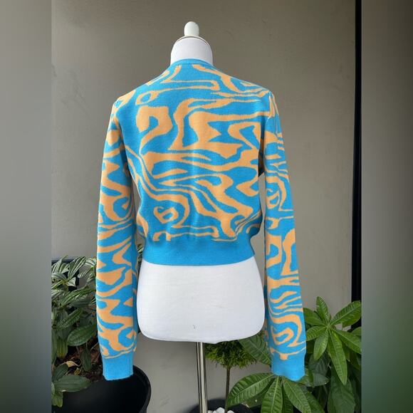 ☘️ NA-KD FAshion Printed Cropped Cardigan In Orange and Blue L - Picture 8 of 11